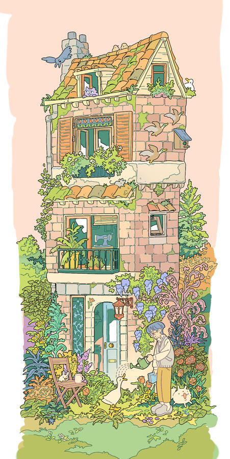 tall house - original illustration done in procreate